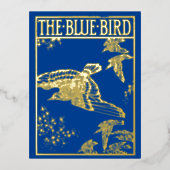 De blauwe vogel -  goud folie uitnodiging briefkaart (Voorkant)