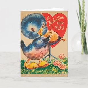 De Blauwe Vogel Valentijn van de vintage Viool Feestdagen Kaart
