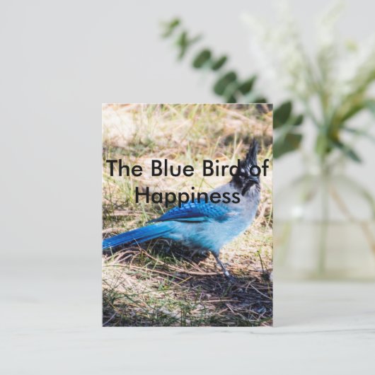 De blauwe vogel van geluk briefkaart (Staand voorkant)