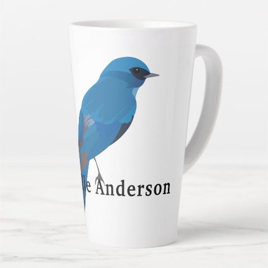 De blauwe vogel van geluk personaliseert latte mok (Rechterhoek)