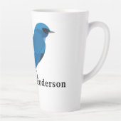 De blauwe vogel van geluk personaliseert latte mok (Rechts)