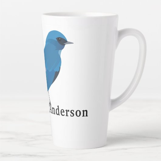 De blauwe vogel van geluk personaliseert latte mok (Rechts)