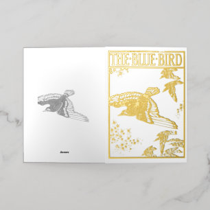 De blauwe vogel -vintage goud folie feestdagenkaart