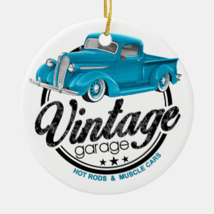 De Blauwe Vrachtwagen van de vintage Garage Keramisch Ornament