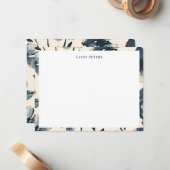 De Blauwe Waterverf Bloemen Typografie Border Notitiekaartje (Voorkant / Achterkant in situ)