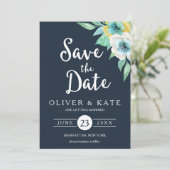 De blauwe Waterverf Floral bewaart de Datum Kaart (Staand voorkant)