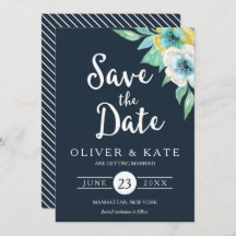 De blauwe Waterverf Floral bewaart de Datum