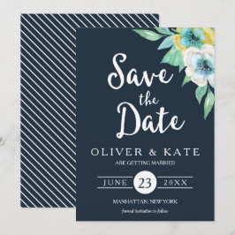 De blauwe Waterverf Floral bewaart de Datum Kaart