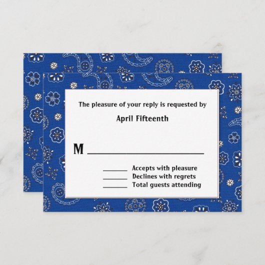 De blauwe Westerne Kaart van het Huwelijk RSVP van (Voorkant / Achterkant)