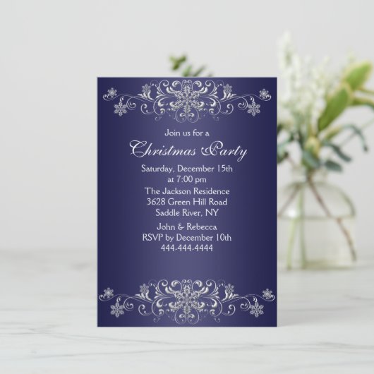 De blauwe & Witte Partij van Kerstmis van de Kaart (Staand voorkant)