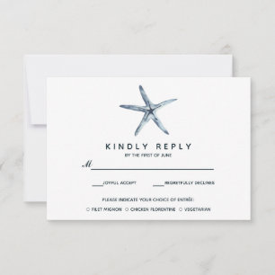 De blauwe zeester   Bruiloft RSVP met maaltijdkeuz