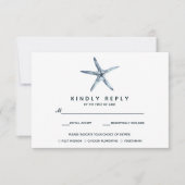 De blauwe zeester | Bruiloft RSVP met maaltijdkeuz Kaartje (Voorkant)