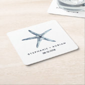 De blauwe zeester | Gepersonaliseerd bruiloft Kartonnen Onderzetters (Schuin)