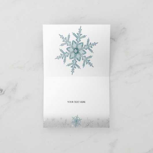 De blauwe Zilveren Sneeuwvlok van het Kristal Bedankkaart (Binnen)