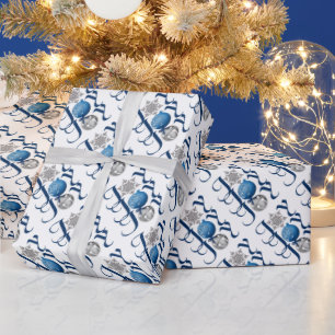 De blauwe Zilveren Vreugde van Kerstmis Cadeaupapier