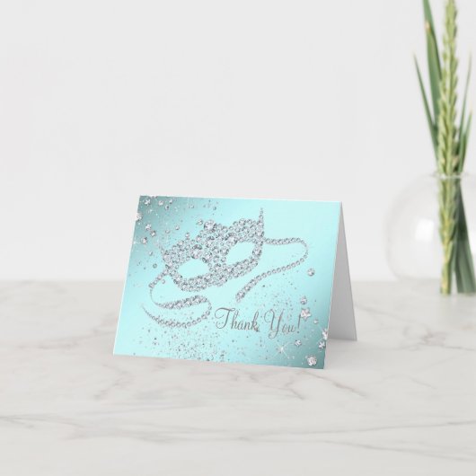 De blauwgroen Blauwe Partij van de Maskerade dankt Bedankkaart (Voorkant)