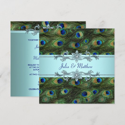 De blauwgroen Blauwe Uitnodiging van het Huwelijk (Voorkant / Achterkant)