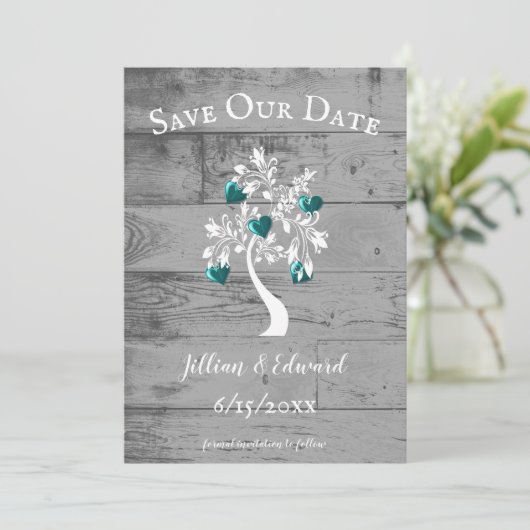 De blauwgroen Boom van Harten sparen de Datum aank Aankondiging (Staand voorkant)