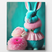 De Blauwgroen bunny Easter Portret Tabletop Art Fotoplaat (Voorkant)