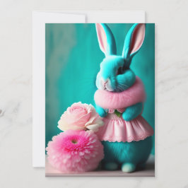 De Blauwgroen Bunny Portret Pasen Kaart