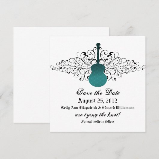 De blauwgroen Guitaar van de Zwervels sparen de Da Save The Date (Voorkant / Achterkant)