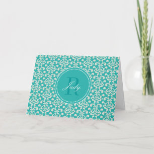 De blauwgroen Kaarten van de Nota van het Monogram Notitiekaartje