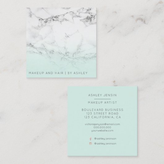De blauwgroen witte marmeren beroeps van de vierkante visitekaartje (Voorkant / Achterkant)
