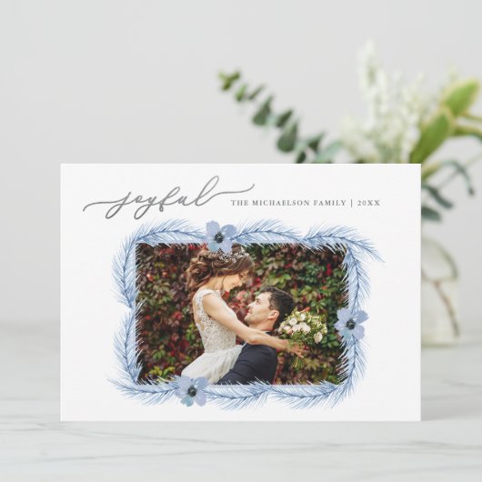 De blije Foto van Kerstmis van de Winter van Feestdagenkaart (Staand voorkant)