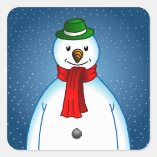 De blije sneeuwman op een vierkante sticker