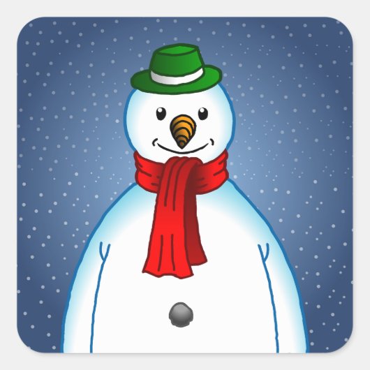 De blije sneeuwman op een vierkante sticker (Voorkant)