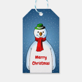 De blije sneeuwman op kerstcadeautags cadeaulabel
