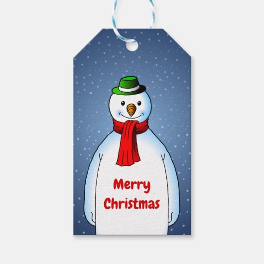 De blije sneeuwman op kerstcadeautags cadeaulabel (Voorkant)
