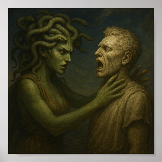 De blik die verdraagt - Medusa die Man in steen ve Poster (Voorkant)