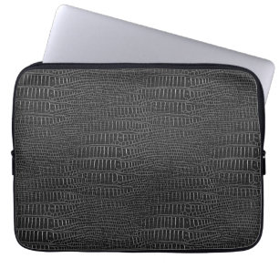 De blik van Zwarte Realistische KrokodilleHuid Laptop Sleeve