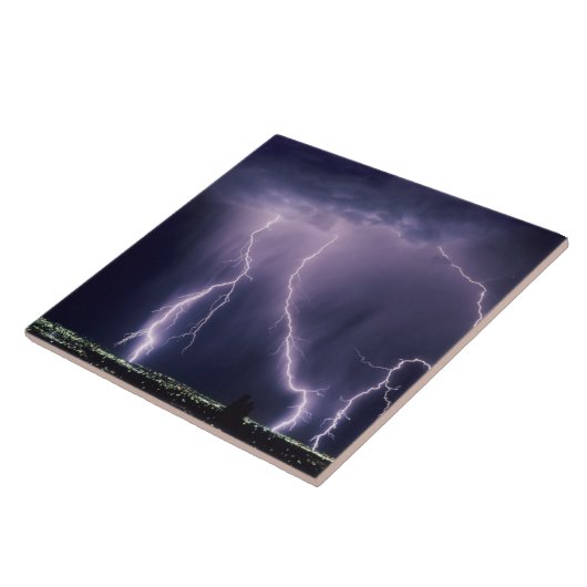 De bliksem over Salt Lake Valley, Utah. Tegeltje (Zijkant)