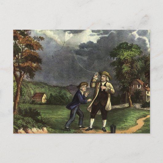 De bliksemproef met een vlieger van Benjamin Frank Briefkaart (Voorkant)