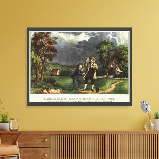De bliksemproef met een vlieger van Benjamin Frank Canvas Afdruk (Insitu (Woonkamer))