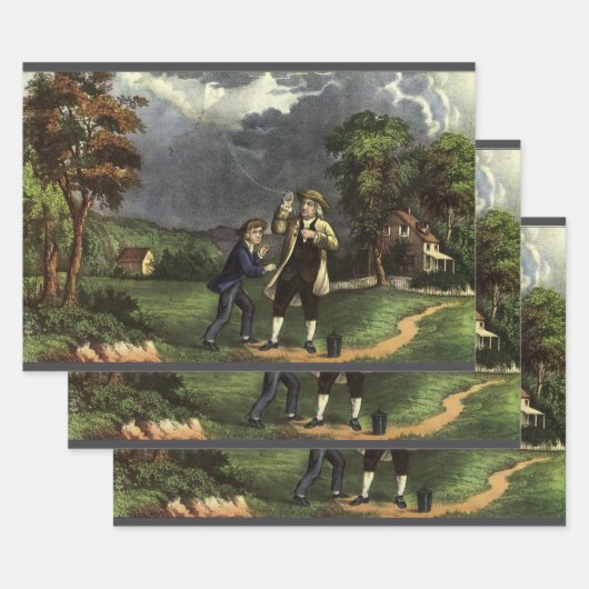De bliksemproef met een vlieger van Benjamin Frank Inpakpapier Vel (Set)