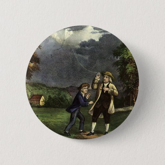 De bliksemproef met een vlieger van Benjamin Frank Ronde Button 5,7 Cm (Voorkant)