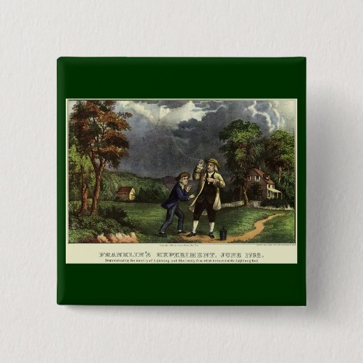 De bliksemproef met een vlieger van Benjamin Frank Vierkante Button 5,1 Cm (Voorkant)