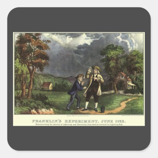 De bliksemproef met een vlieger van Benjamin Frank Vierkante Sticker (Voorkant)