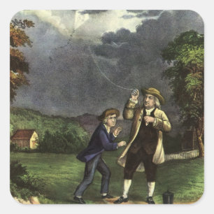 De bliksemproef met een vlieger van Benjamin Frank Vierkante Sticker
