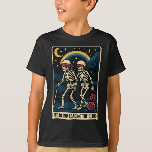 De blinde leidt de blinde Grappige Tarot Kaart Ske T-shirt (Voorkant)