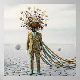 De Bloeiende Geest: Surrealistische Bloemige Woest Poster