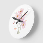 De bloeiende roze bloem en botanische vlinders ronde klok (Hoek)