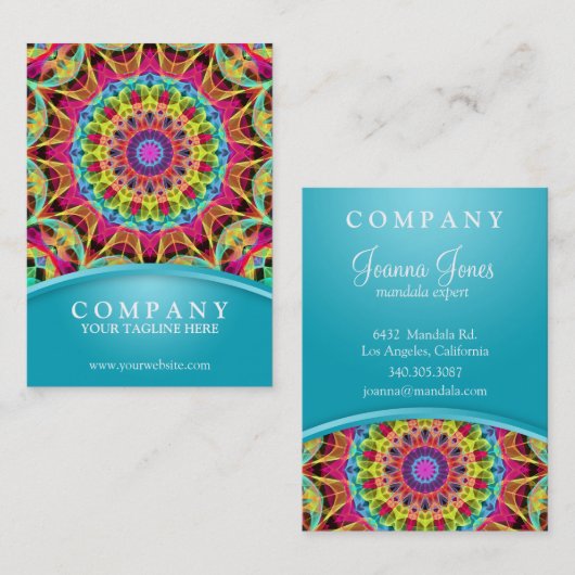 De Bloem Mandala van de energie - mollig blauw Visitekaartje (Voorkant / Achterkant)