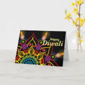 De bloem Rangoli van Diwali met heldere olielampen Kaart (Gele Bloem)