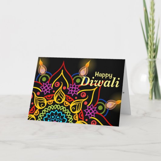 De bloem Rangoli van Diwali met heldere olielampen Kaart (Voorkant)