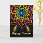 De bloem Rangoli van Diwali met olielampen Kaart (Gele Bloem)