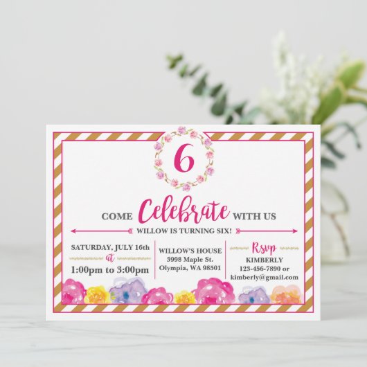 De bloemen Gestreepte Uitnodiging van de Partij (Staand voorkant)